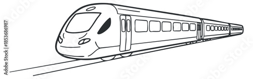 A sleek modern train in black and white outline vector style, ideal for transportation and travel-themed designs