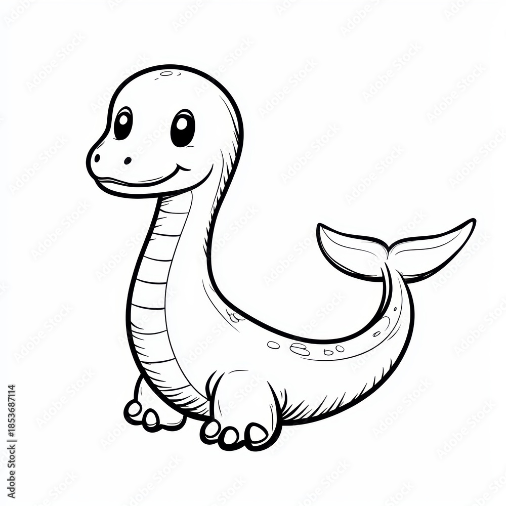 Fototapeta premium A cartoon illustration of a friendly sea monster, ready for kids to color.