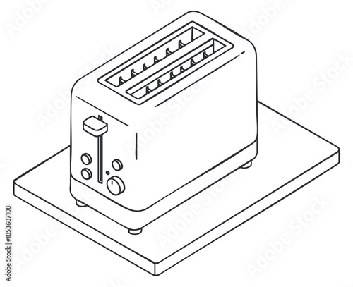 A simple outline illustration of a toaster in minimalist vector style, suitable for kitchen-related designs and culinary projects