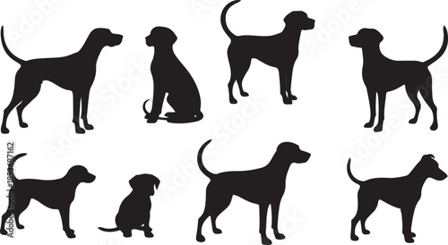 Eight Dog Silhouettes in Various Poses animal canine