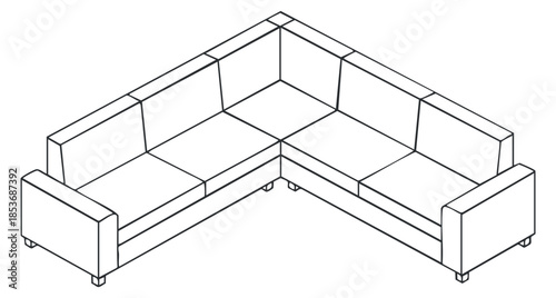 A corner sectional sofa in minimalist outline vector style, suitable for interior design and furniture layout planning