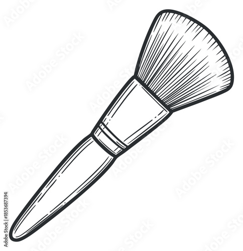 A makeup brush in a detailed outline sketch style, perfect for beauty and cosmetics branding or illustrations