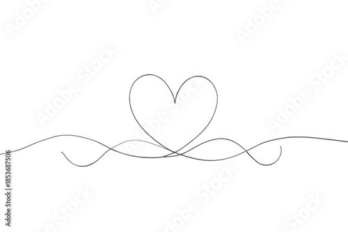 Continuous line heart drawing with elegant flourish divider on black background