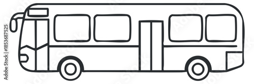 A simple outline illustration of a city bus in minimalist vector style, suitable for transportation and urban design projects
