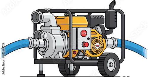 Portable Gasoline Engine Driven Water Pump with Hoses Utility and Drainage Equipment Illustration