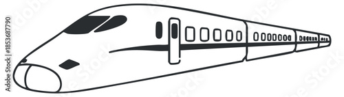 A sleek high-speed train illustration in black and white minimalist vector style, perfect for transportation design projects