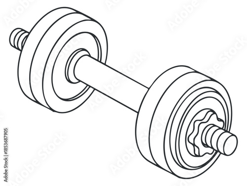An outline illustration of a dumbbell in minimalist vector style, perfect for fitness and gym-related projects