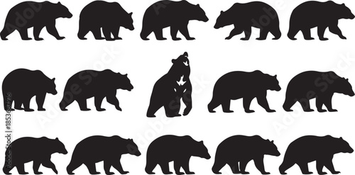 Grid of Black Bear Silhouettes with One Howling Bear