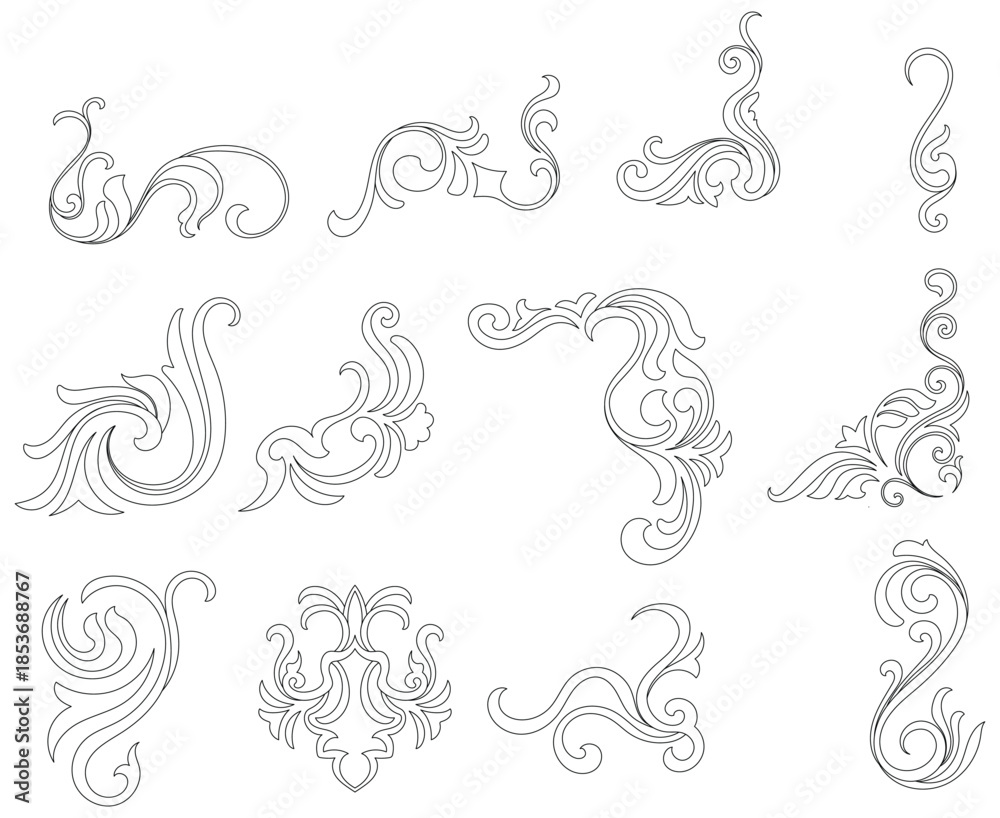 Fototapeta premium Vintage line art, swirling line patterns for website decoration and stationery decoration.