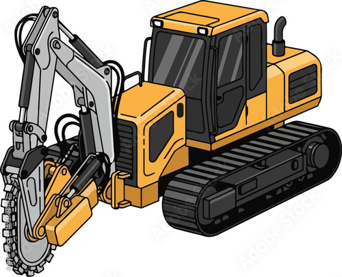 Vector Illustration of a Heavy Duty Trencher Machine with Chain Digger Attachment