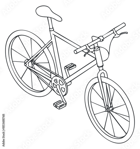 A detailed outline illustration of a bicycle in minimalist vector style, suitable for cycling-related projects or fitness designs