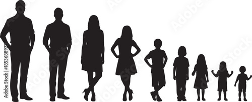 Silhouettes of people from adult to child in ascending height