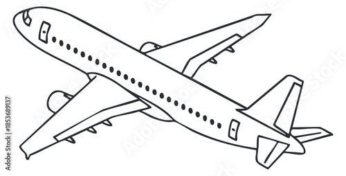 An outline illustration of an airplane in minimalist vector style, suitable for travel and aviation-related designs