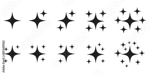 Dark sparkle and shine effect stars icon set vector. cleanliness, brightness, and magic symbol. vector illustration.