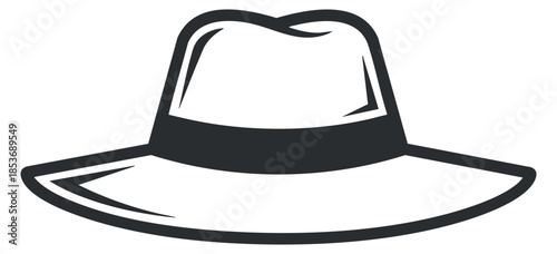A wide-brimmed hat in black and white minimalist vector style, ideal for fashion and accessory designs