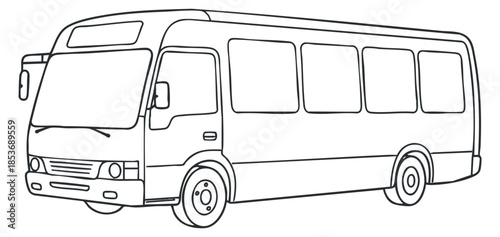 A simple outline illustration of a bus in black and white vector style, suitable for transportation and travel-themed projects