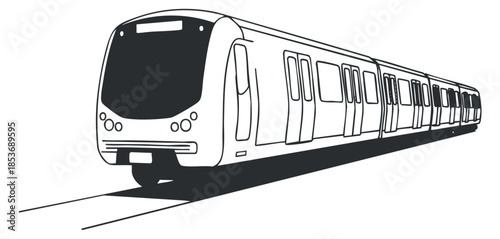 A modern subway train in sleek flat outline vector style, ideal for transportation and urban design projects