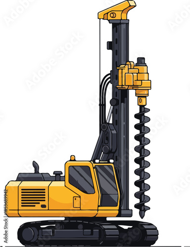 Illustration of a Yellow Crawler Mounted Piling Rig Drilling Machine for Foundation Work