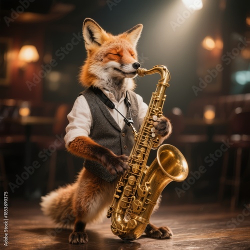 Anthropomorphic fox plays t...