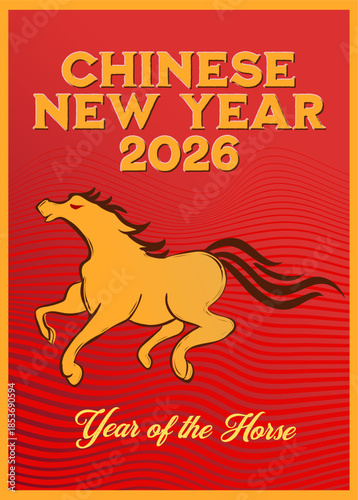 Happy Chinese New Year of the horse greeting card design featuring a festive vector illustration with celebration text and vintage art for a lucky holiday banner