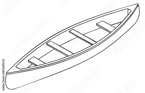 A simple outline illustration of a canoe in minimalist vector style, suitable for outdoor adventure themes and water sports designs