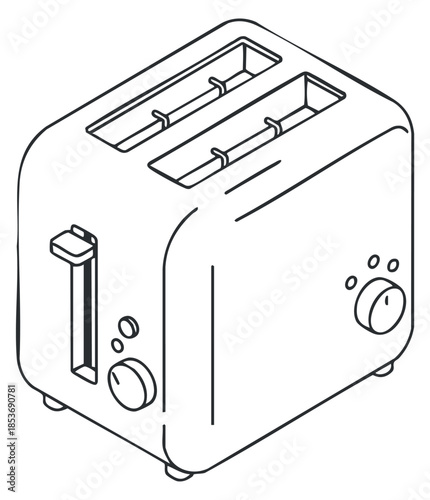 A simple outline illustration of a toaster in minimalist vector style, ideal for kitchen-related designs and culinary projects