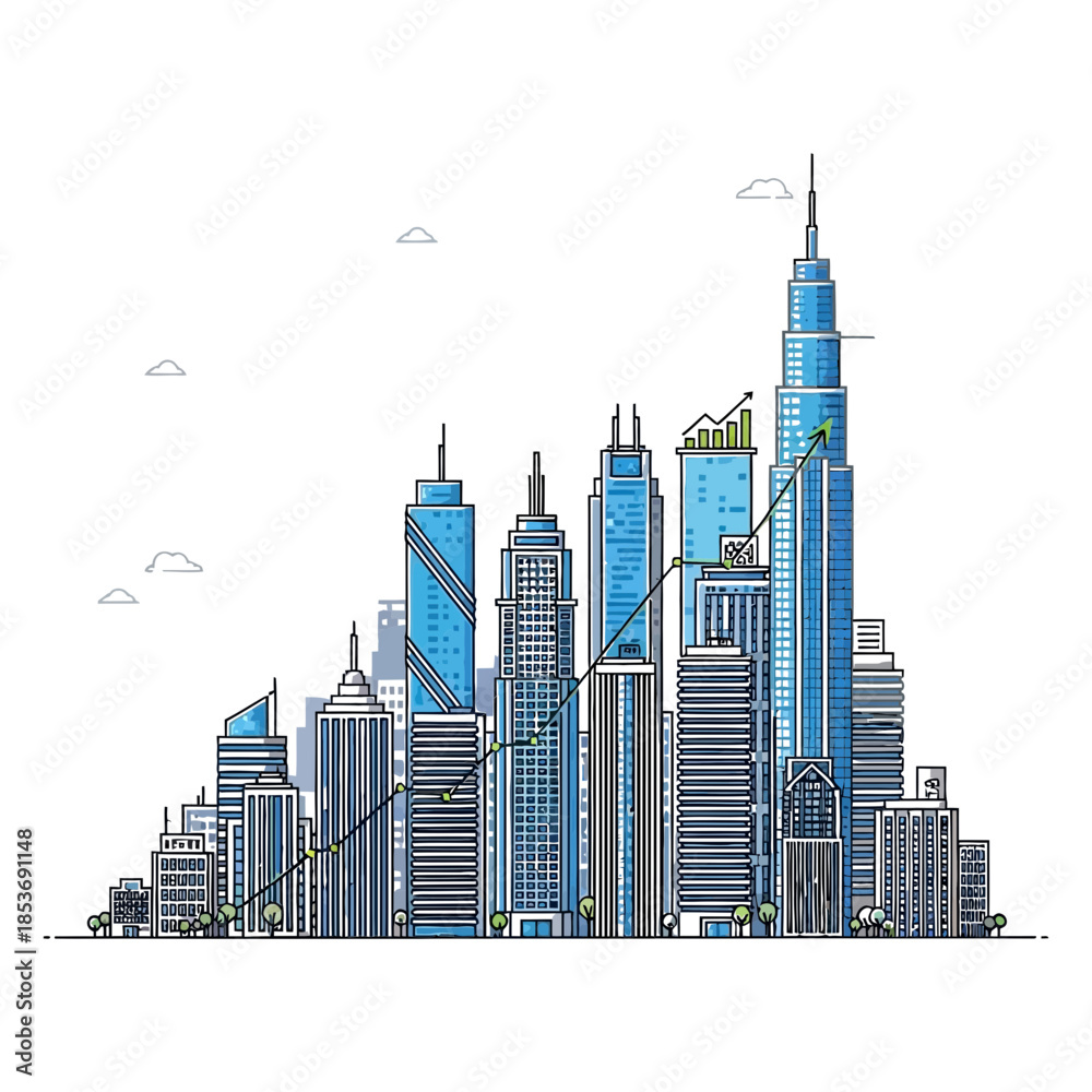Fototapeta premium Modern Cityscape with Towering Skyscrapers and Urban Landscape View