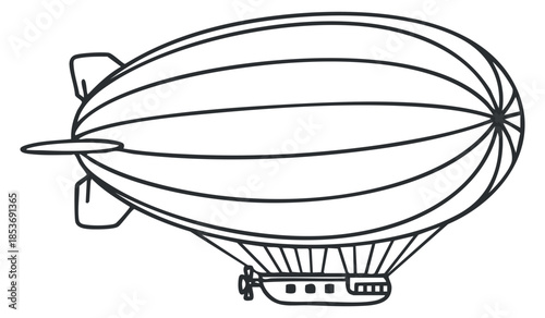 A vintage zeppelin airship in outline vector style, suitable for aviation-themed designs and creative projects