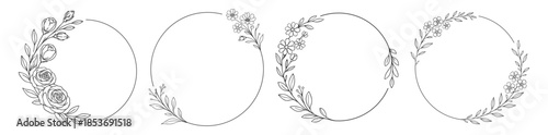 Elegant floral wreath frames and circular botanical borders vector illustration on transparent background