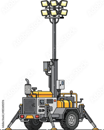 Mobile LED Light Tower on Trailer for Night Construction Site Illumination