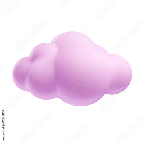 Pink cloud 3D plastic style vector icon, cartoon weather forecast cloudy symbol, realistic volume meteorology design