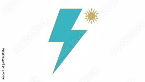 Solar energy icon with a lightning bolt and sun. Minimalist flat vector illustration. Renewable power and vitality concept graphic