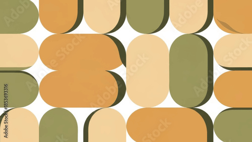 Abstract geometric pattern with rounded shapes. Retro mid-century modern vector illustration. Minimalist background with earth tone colors and depth effect