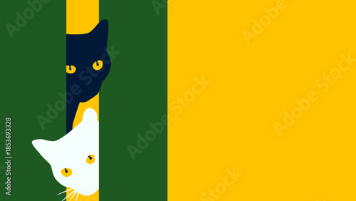 Minimalist Cats Peeking Through Stripes – Playful Abstract Illustration