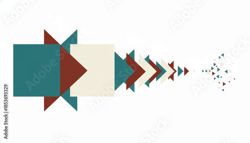 Abstract geometric progression forming an arrow. Flat design vector illustration with a retro color palette. Concept of transformation, movement, and deconstruction