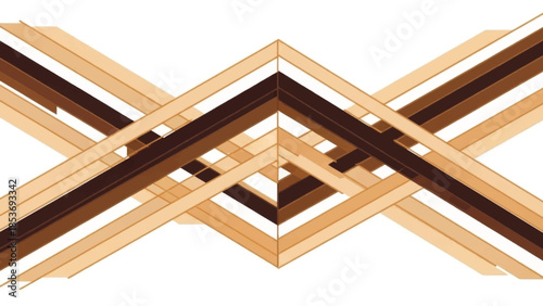 Abstract geometric pattern with overlapping lines. Modern symmetrical vector illustration in brown and beige tones. Minimalist design element isolated on a white background