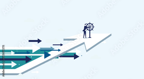 Business Leader Guiding Strategic Direction and Growth, Steering Towards Success with Clear Vision, Navigating Challenges, and Paving the Path for Future Progress flat vector illustration