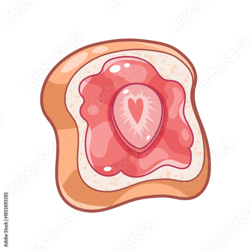 Kawaii strawberry jam sandwich. Slice of bread with sweet strawberry jam. Vector illustration in Japanese style