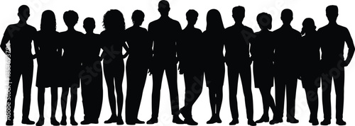 Diverse human silhouette icon set, people vector, black figure shapes, demographic sketch, CAD streetwear flat vector illustration