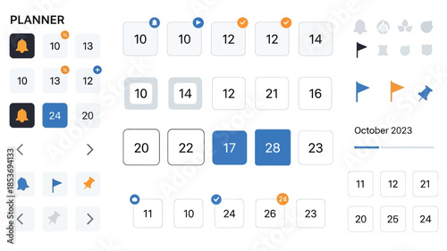 October 2023 calendar planner interface with highlighted and selectable dates