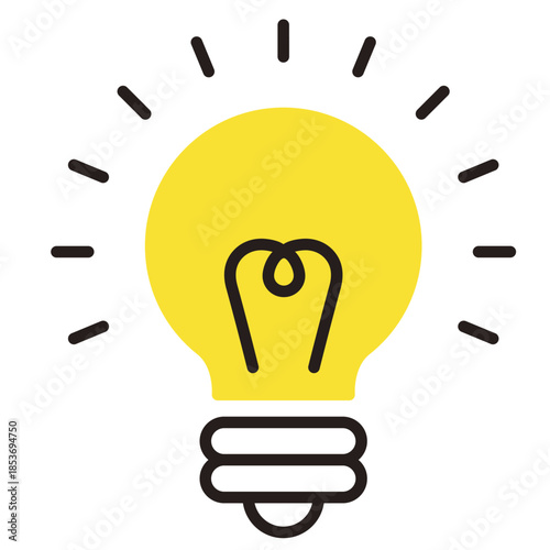 光っているランプ。ヒント、発見、アイディア。電球のデザイン。Glowing lamp icon.