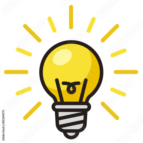 光っているランプ。ヒント、発見、アイディア。電球のデザイン。Glowing lamp icon.