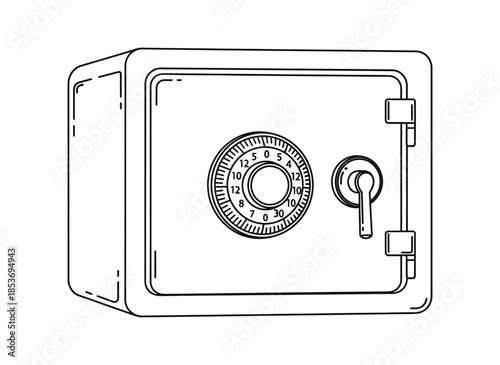Secure strongbox in line art, with combination lock and handle, symbolizing protection for valuables, important documents, and financial safety