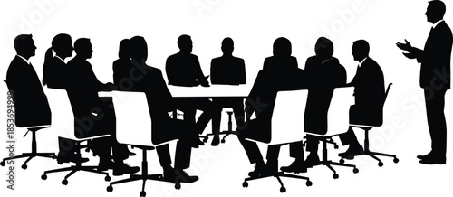 Business team meeting, corporate group discussion, office training session, leadership seminar, strategy planning talk, executive boardroom presentation, teamwork collaboration event.