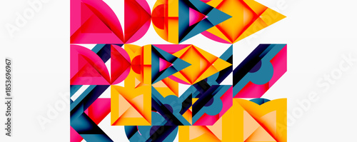 Abstract geometric composition. Bright colors, sharp angles, dynamic shapes create modern visual experience. Bold contrasts dominate design.