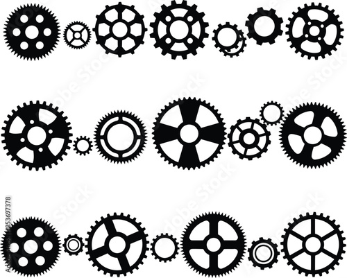 Collection of various gears and cogs in different sizes and shapes