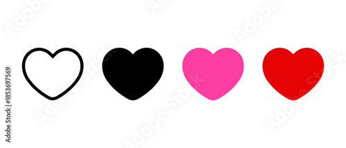 Heart, love icon set in flat design. Like and favorite symbol. Romance, affection sign