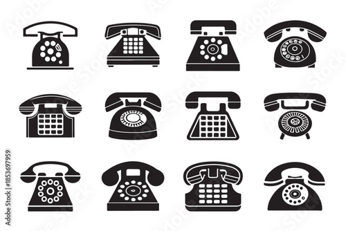 Collection of vintage rotary and push button telephones