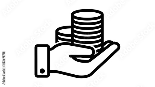 Hand Holding Stack of Coins Money Line Icon Vector
