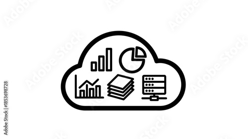 Cloud Data Analytics Management Server Storage Line Icon Vector
